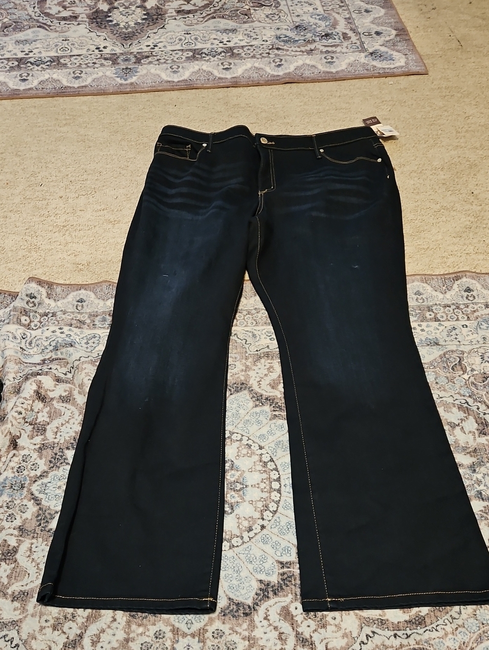 Anne Klein Dark Indigo Bootcut Jeans with Contrast Stitching